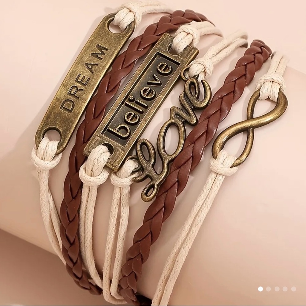 Dream, Believe and Love Leather Bracelet Set